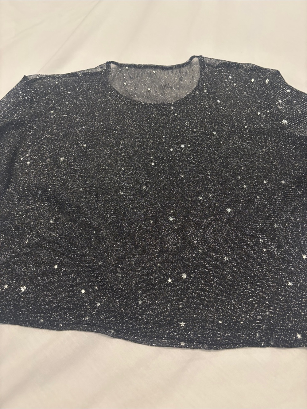 Mango Black Sheer Sequin Long-Sleeve Crop Top SZ XL night out top sparkly stars - Picture 8 of 8